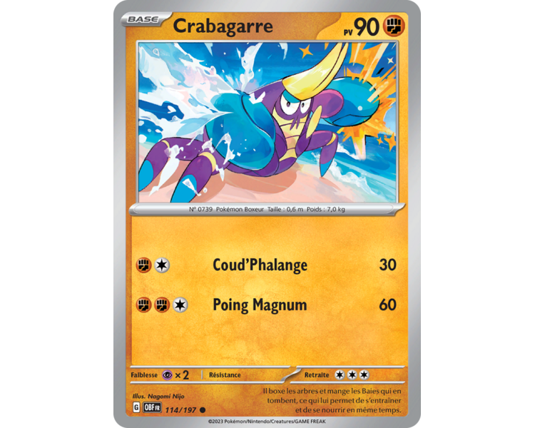 Crabagarre Pv 90 114/197 - Carte Commune Reverse - Écarlate et Violet Flammes Obsidiennes