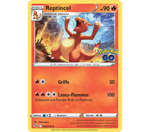 Reptincel Pv 90 - 009/078 - Carte Peu Commune - Épée et Bouclier - Pokémon GO