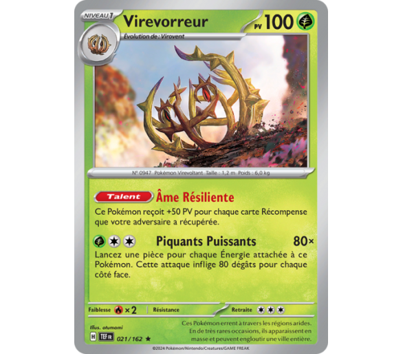 Virevorreur Pv 100 021/162 - Carte Rare Holographique - Écarlate et Violet Forces Temporelles