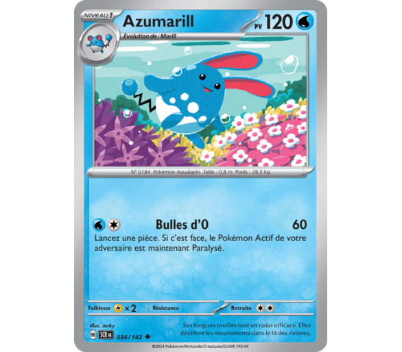 Azumarill Pv 120 034/142- Carte Peu Commune Reverse - Écarlate et Violet Couronne Stellaire