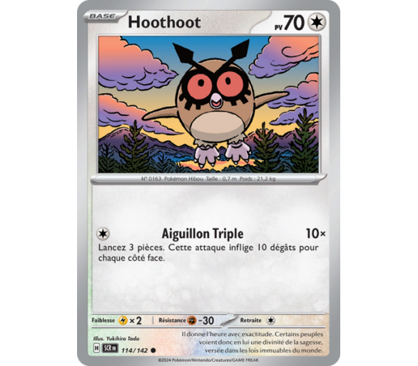 Hoothoot Pv 70 114/142 - Carte Commune Reverse - Écarlate et Violet Couronne Stellaire