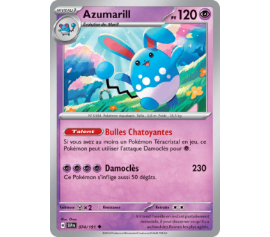 Azumarill Pv 120 74/191 - Carte Peu Commune - Écarlate et Violet Étincelles Déferlantes