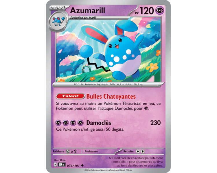 Azumarill Pv 120 74/191 - Carte Peu Commune - Écarlate et Violet Étincelles Déferlantes