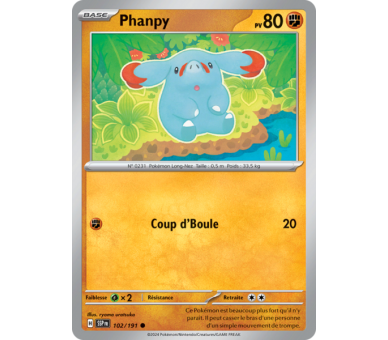 Phanpy Pv 80 102/191 - Carte Commune Reverse - Écarlate et Violet Étincelles Déferlantes