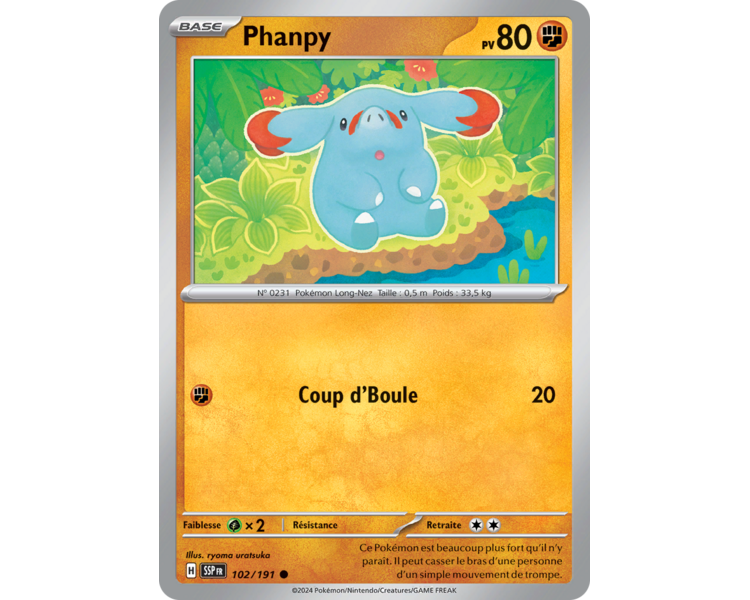 Phanpy Pv 80 102/191 - Carte Commune Reverse - Écarlate et Violet Étincelles Déferlantes