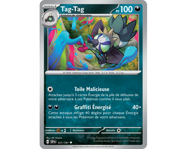 Tag-Tag Pv 100 121/191 - Carte Peu Commune - Écarlate et Violet Étincelles Déferlantes