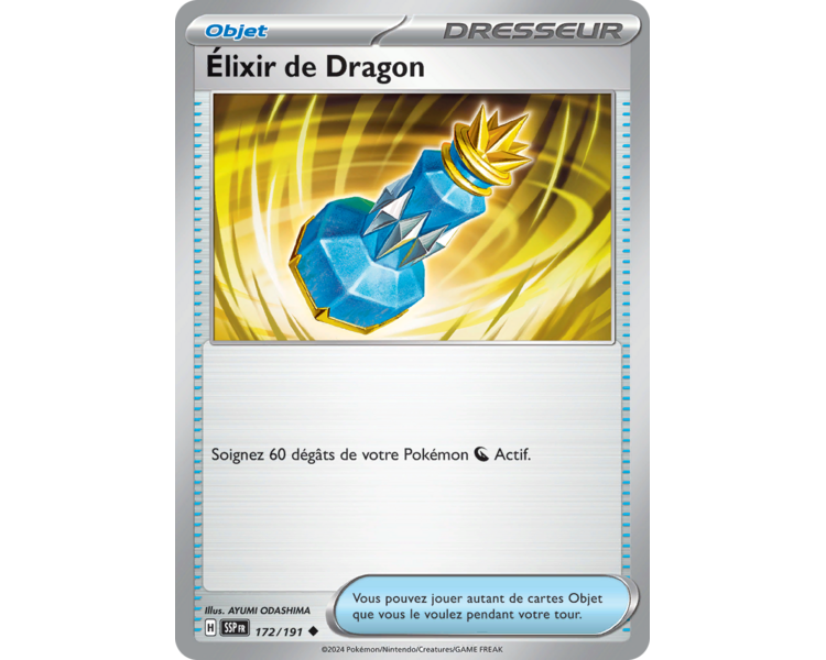 Objet Pokémon Élixir de Dragon 172/191 - Carte Peu Commune Reverse - Écarlate et Violet Étincelles Déferlantes Objet Pokémon Élixir de Dragon 172/191 - Carte Peu Commune Reverse - Écarlate et Violet Étincelles Déferlantes