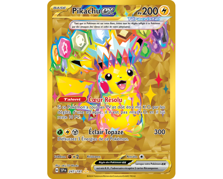 Pikachu-EX Pv 200 247/191 - PCA 9,5 - Carte Gold Full Art Secrète - Étincelles Déferlantes Pikachu-EX Pv 200 247/191 - PCA 9,5 - Carte Gold Full Art Secrète - Étincelles Déferlantes