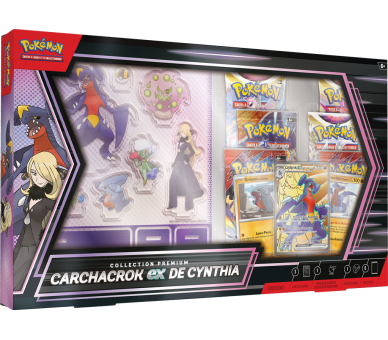 Pokémon Coffret Premium Carchacrok‑ex de Cynthia 6 Boosters & Figurines