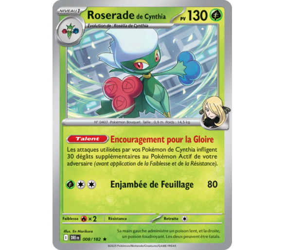 Roserade de Cynthia Pv 130 8/182 – Carte Rare Holographique – Écarlate et Violet Rivalités Destinées