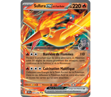 Sulfura-ex de la Team Rocket 220 31/182 – Carte Pokémon‑ex Double Rare – Écarlate et Violet Rivalités Destinées