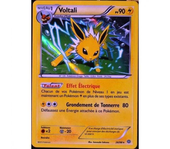 Carte pokémon holographique Voltali pv 90 - 26/98