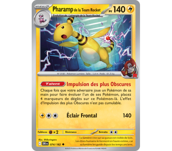 Pharamp de la Team Rocket Pv 140 74/182 - Carte Peu Commune - Écarlate et Violet Rivalités Destinées