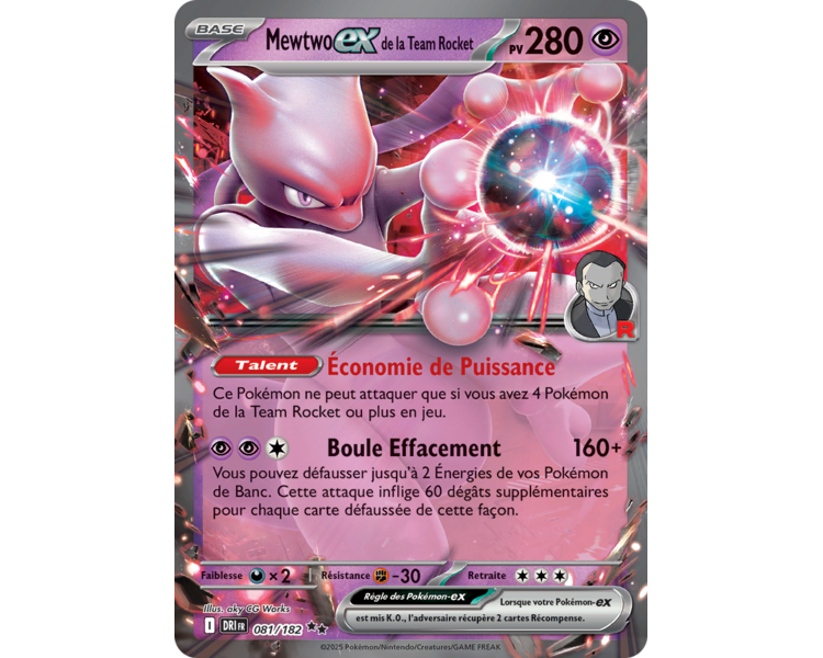 Mewtwo-ex de la Team Rocket Pv 280 81/182 – Carte Pokémon‑ex Double Rare – Écarlate et Violet Rivalités Destinées Mewtwo-ex de la Team Rocket Pv 280 81/182 – Carte Pokémon‑ex Double Rare – Écarlate et Violet Rivalités Destinées