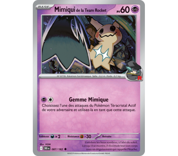 Mimiqui de la Team Rocket Pv 60 87/182 - Carte Peu Commune - Écarlate et Violet Rivalités Destinées