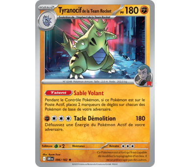 Tyranocif de la Team Rocket Pv 180 96/182 - Carte Rare Reverse - Écarlate et Violet Rivalités Destinées