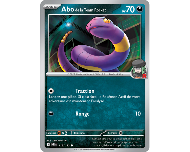 Abo de la Team Rocket Pv 70 112/182 – Carte Commune – Écarlate et Violet Rivalités Destinées Abo de la Team Rocket Pv 70 112/182 – Carte Commune – Écarlate et Violet Rivalités Destinées