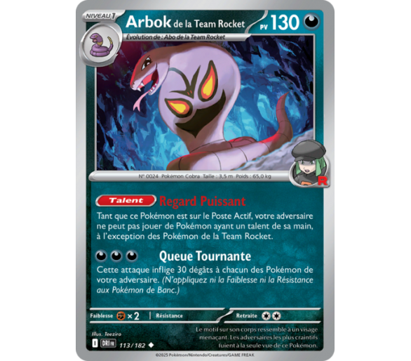 Arbok de la Team Rocket Pv 130 113/182 - Carte Peu Commune - Écarlate et Violet Rivalités Destinées