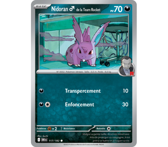 Nidoran♂ de la Team Rocket Pv 70 117/182 – Carte Commune Reverse – Écarlate et Violet Rivalités Destinées