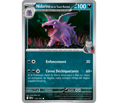 Nidorino de la Team Rocket Pv 100 118/182 – Carte Commune Reverse – Écarlate et Violet Rivalités Destinées