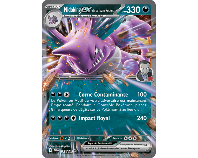 Nidoking-ex de la Team Rocket Pv 330 119/182 – Carte Pokémon‑ex Double Rare – Écarlate et Violet Rivalités Destinées Nidoking-ex de la Team Rocket Pv 330 119/182 – Carte Pokémon‑ex Double Rare – Écarlate et Violet Rivalités Destinées