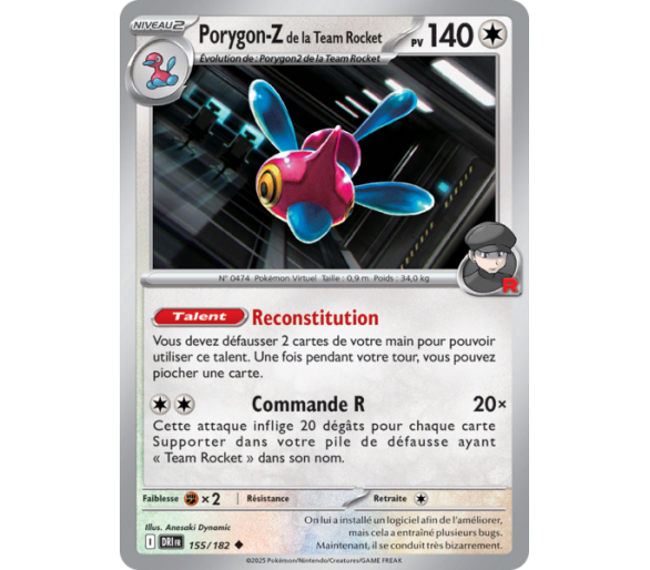 Porygon-Z de la Team Rocket Pv 140 155/182 - Carte Peu Commune - Écarlate et Violet Rivalités Destinées