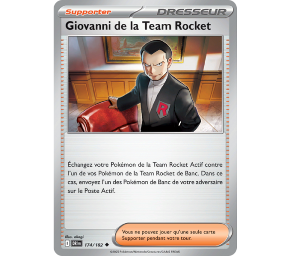 Dresseur Giovanni de la Team Rocket 174/182 – Carte Peu Commune – Écarlate et Violet Rivalités Destinées