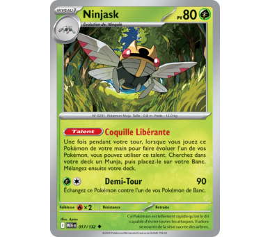 Ninjask Pv 80 017/132 - Carte Peu Commune Reverse - Méga-Évolution