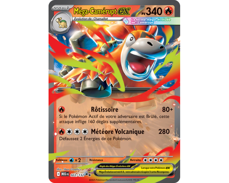 Méga-Camérupt-ex Pv 340 022/132 - Carte Double Rare - Méga-Évolution
