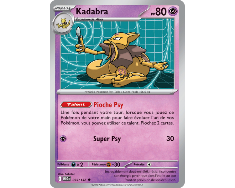 Kadabra Pv 80 55/132 - Carte Peu Commune Reverse - Méga-Évolution