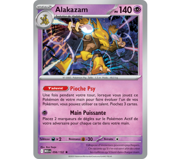 Alakazam Pv 140 056/132 - Carte Rare Holographique - Méga-Évolution