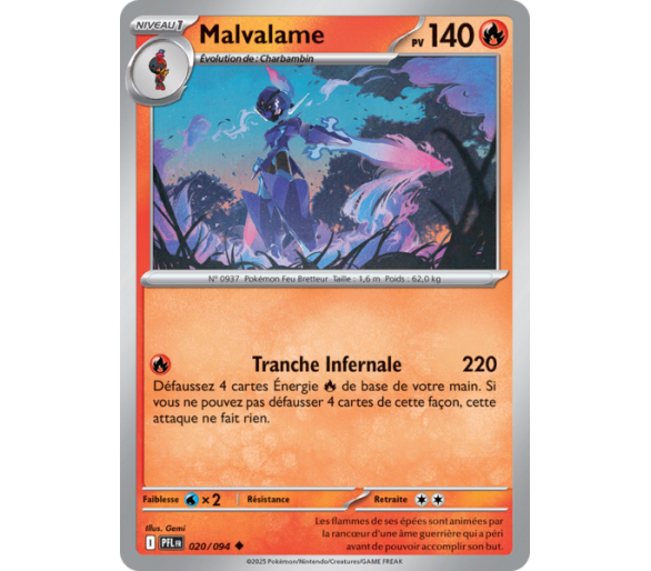 Malvalame Pv 140 020/094 - Carte Peu Commune Reverse - Méga-Évolution Flammes Fantasmagoriques