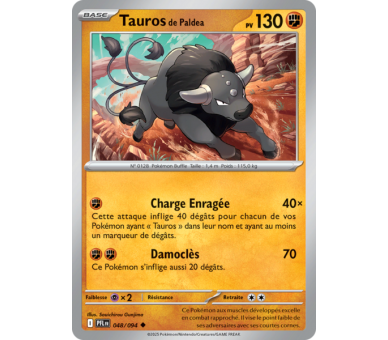 Tauros de Paldea Pv 130 048/094 - Carte Peu Commune Reverse - Méga-Évolution Flammes Fantasmagoriques