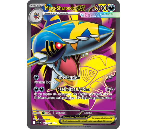 Méga-Sharpedo-ex Pv 330 113/094 - Carte Ultra Rare Secrète - Méga-Évolution Flammes Fantasmagoriques