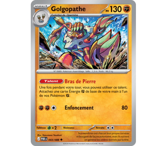 Golgopathe Pv 130 043/88 - Carte Peu Commune Reverse - Méga-Évolution Équilibre Parfait