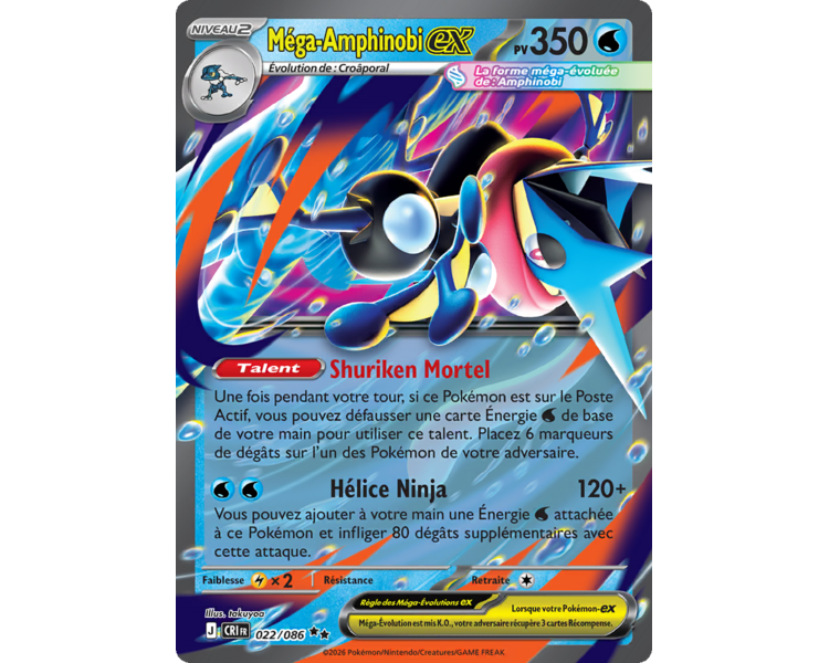 Méga-Amphinobi-ex Pv 350 022/086 - Carte Double Rare - Méga-Évolution Chaos Ascendant