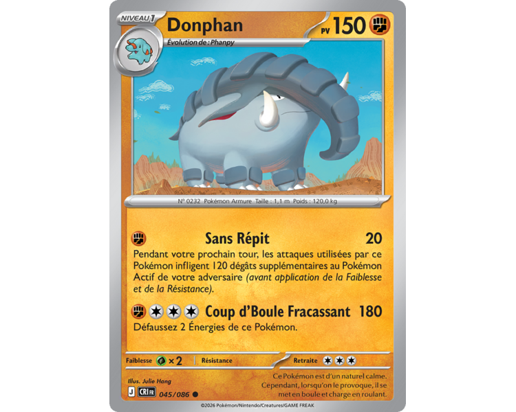 Donphan Pv 150 045/86 - Carte Commune Reverse - Méga-Évolution Chaos Ascendant