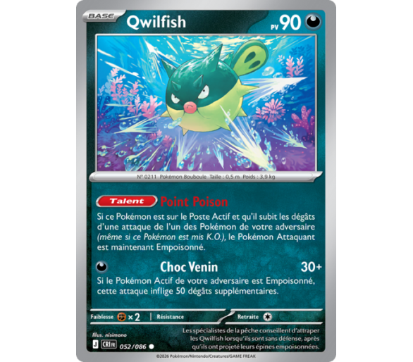 Qwilfish Pv 90 052/86 - Carte Commune Reverse - Méga-Évolution Chaos Ascendant