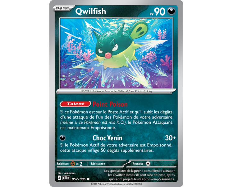 Qwilfish Pv 90 052/86 - Carte Commune Reverse - Méga-Évolution Chaos Ascendant