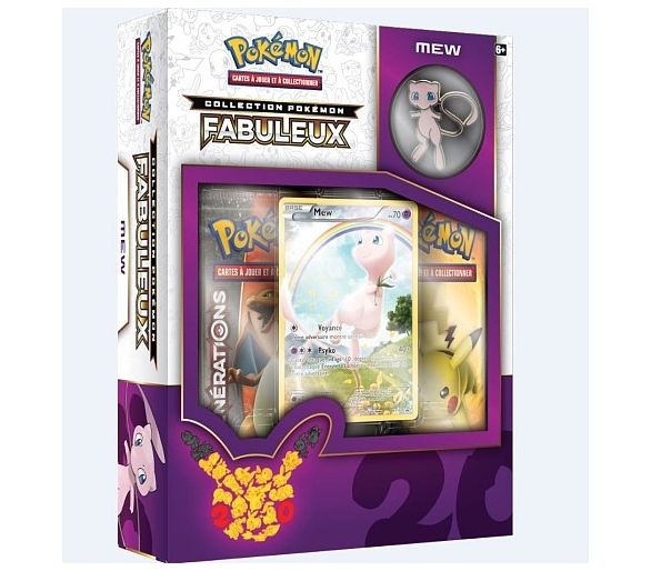 Coffret Mew Pokémon 20 ans - Collection Pokémon Fabuleux 2 boosters + 1 carte full art holo Mew et 1 badge MEW