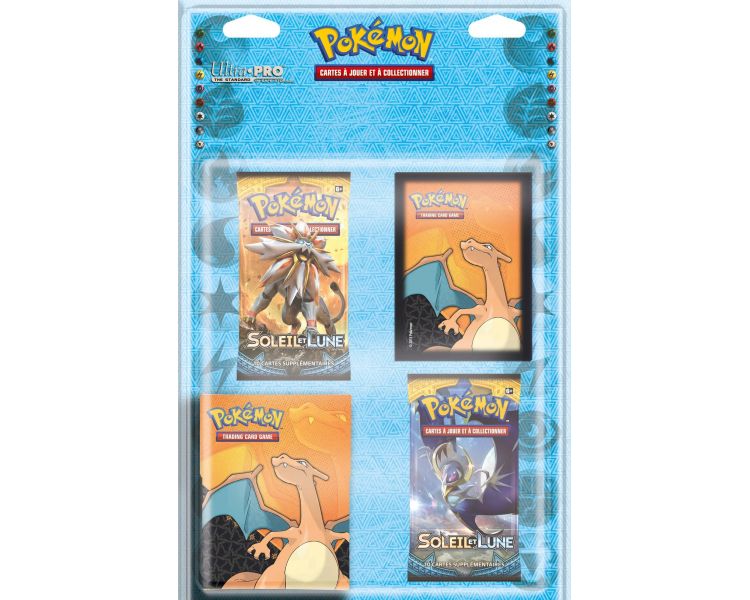 Pack Pokemon Soleil Lune 1 : 2 Boosters SM1 + Accessoires Ultra Pro Deck Box Et Protege Cartes Dracaufeu 