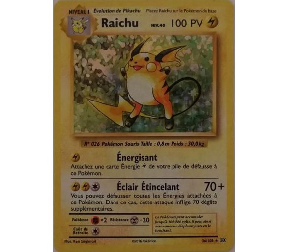 Raichu Carte Holo Rare 100 Pv - XY12 - 36/108