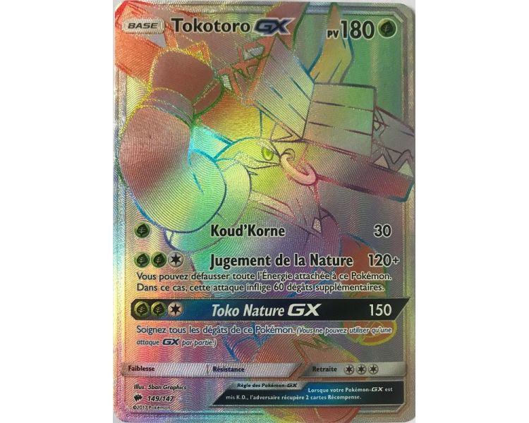 Carte Pokemon Tokotoro GX Pv 180 149/147 Full Art Secrete Arc en Ciel 