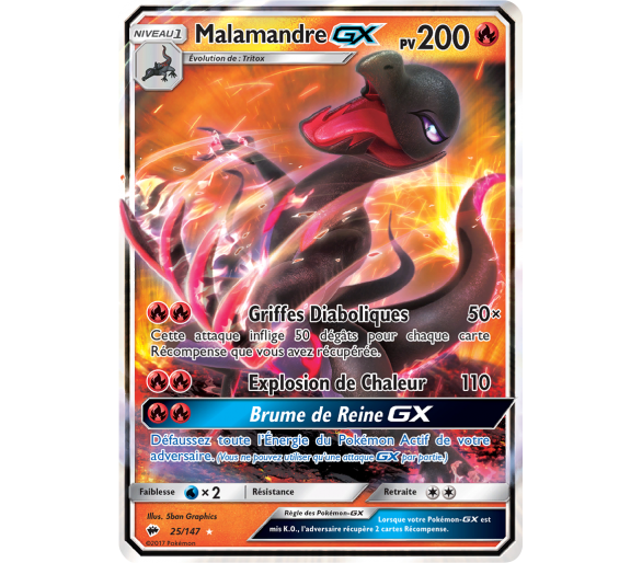 Carte Pokemon Malamandre GX pv 200 - Ombres Ardentes SL3 Neuve VF
