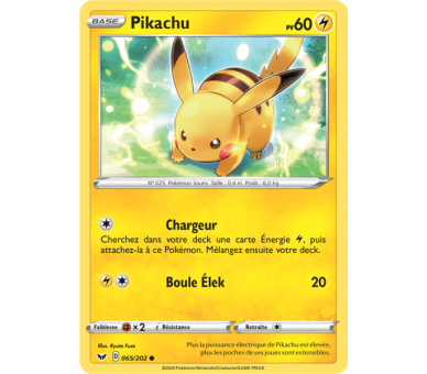 Pikachu Carte commune 65/202 Pv 60 Épée et Bouclier