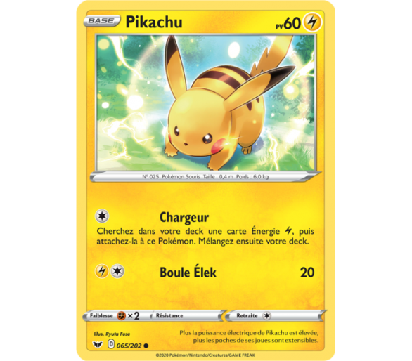 Pikachu Carte commune 65/202 Pv 60 Épée et Bouclier