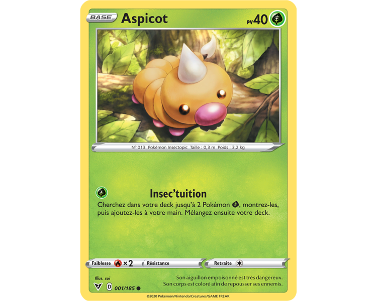 Carte Pokemon ASPICOT 001/185 REVERSE Epée et Bouclier 4 EB04 FR NEUF