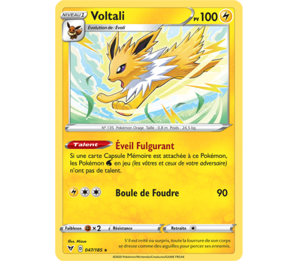 Voltali Pv 100 047/185 - Carte Rare - Épée et Bouclier 4 - Voltage Éclatant