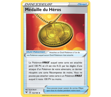 Carte Dresseur Médaille du Héros 152/185 - Carte Peu Commune - Épée et Bouclier 4 - Voltage Éclatant