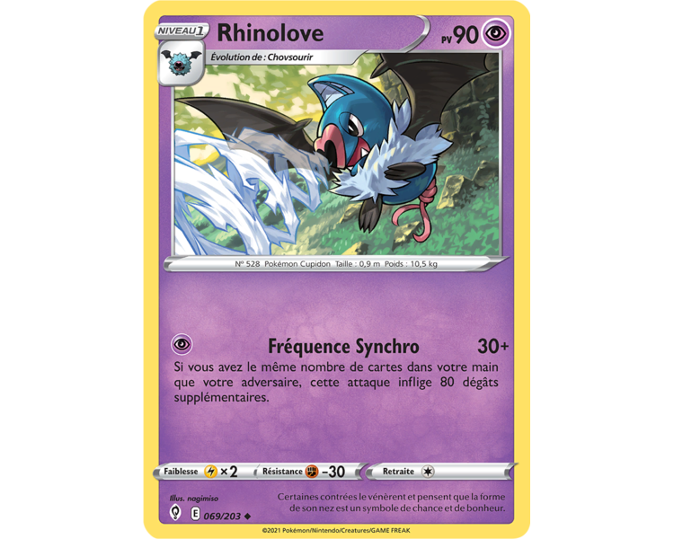 Rhinolove Pv 90 069/203 - Carte Peu Commune - Épée et Bouclier - Évolution Céleste